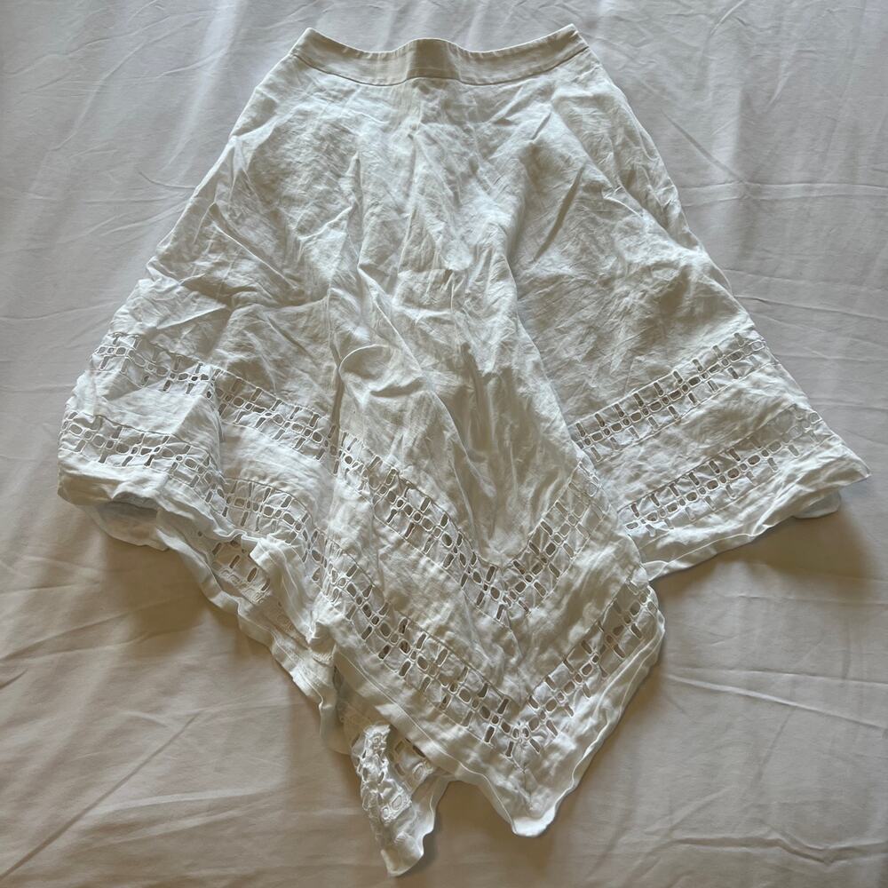 Banana Republic White Lace Eyelet Size 0 Cotton Linen Midi Skirt